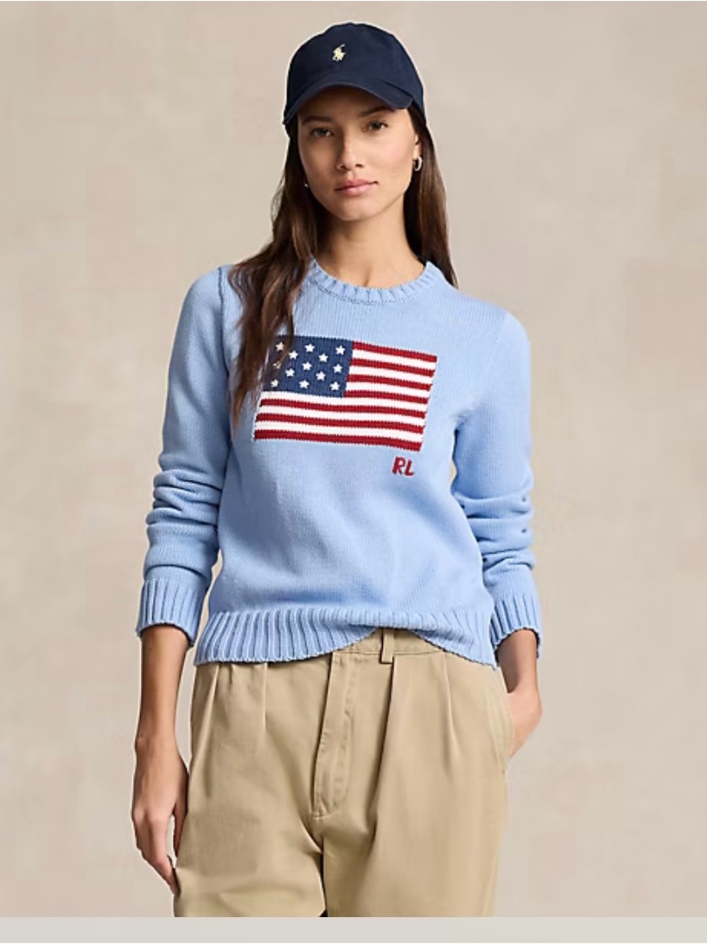 Polo Ralph Lauren Light Blue Iconic American Flag Cotton Knit Sweater Size XL - Picture 11 of 12
